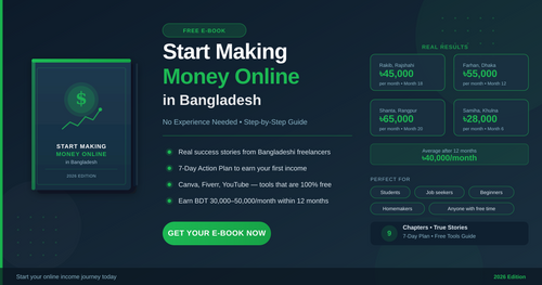 Digital income guide ebook by Nexura showing online earning tips for Bangladesh on a Facebook post.